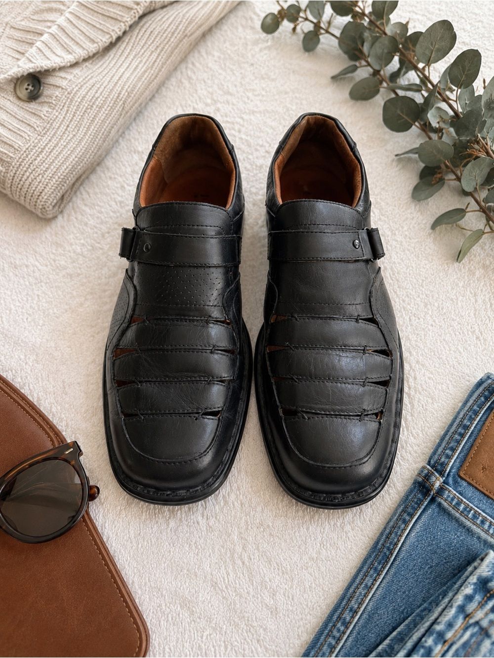 Josef Seibel Black Leather Strappy Comfort Shoes Size 42 EU